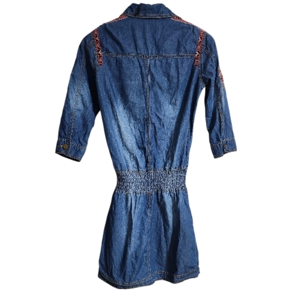 ITOO Denim Shirt Dress Size S Embroidered Western Style Button Front Cotton Blue - Picture 5 of 7